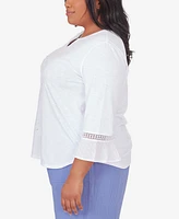 Alfred Dunner Plus Size Blue Bayou White Floral Top