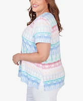 Alfred Dunner Plus Size Biadere Double Strap Short Sleeve Tee