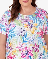 Alfred Dunner Plus Floral Leaf Side Tie Short Sleeve Tee