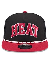 New Era Men's Black/Red Miami Heat Throwback Team Arch Golfer Snapback Hat