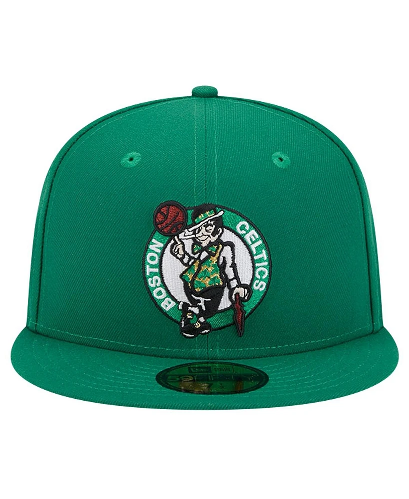 New Era Men's Kelly Green Boston Celtics Court Sport Leather Applique 59fifty Fitted Hat