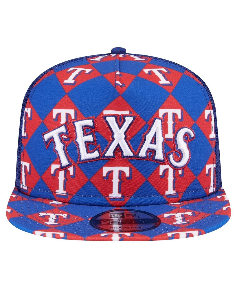 New Era Men's Royal Texas Rangers Seeing Diamonds A-Frame Trucker 9Fifty Snapback Hat