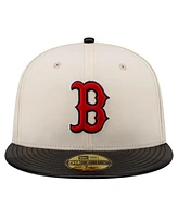 New Era Men's Cream Boston Red Sox Game Night Leather Visor 59Fifty Fitted Hat