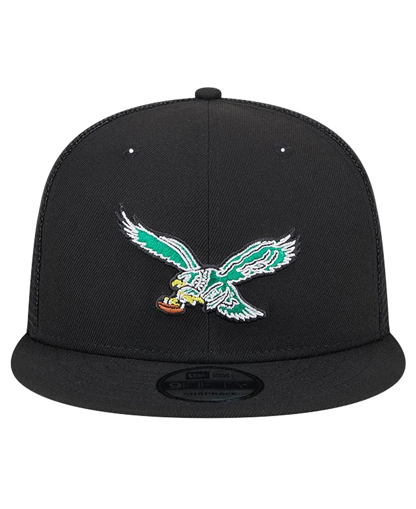 New Era Men's Black Philadelphia Eagles Main Trucker 9Fifty Snapback Hat