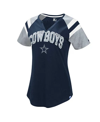 Women's Starter Navy Dallas Cowboys Game On Notch Neck Raglan T-Shirt