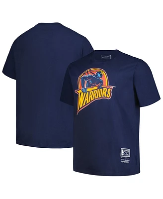 Mitchell Ness Men's Navy Golden State Warriors Big Tall Hardwood Classics Vintage-like Logo T-Shirt