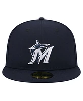 New Era Men's Navy Miami Marlins White Logo 59Fifty Fitted Hat