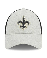 New Era Men's Heather Gray/Black New Orleans Saints Pop Trucker 9Forty Adjustable Hat