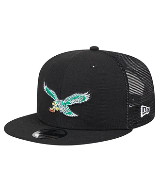 New Era Men's Black Philadelphia Eagles Main Trucker 9Fifty Snapback Hat