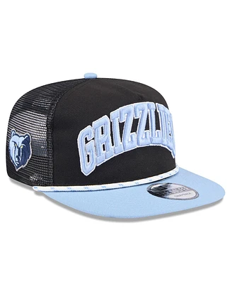 New Era Men's Black/Light Blue Memphis Grizzlies Throwback Team Arch Golfer Snapback Hat