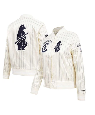 Pro Standard Men's Cream Chicago Cubs Cooperstown Collection Pinstripe Retro Classic Full-Button Satin Jacket