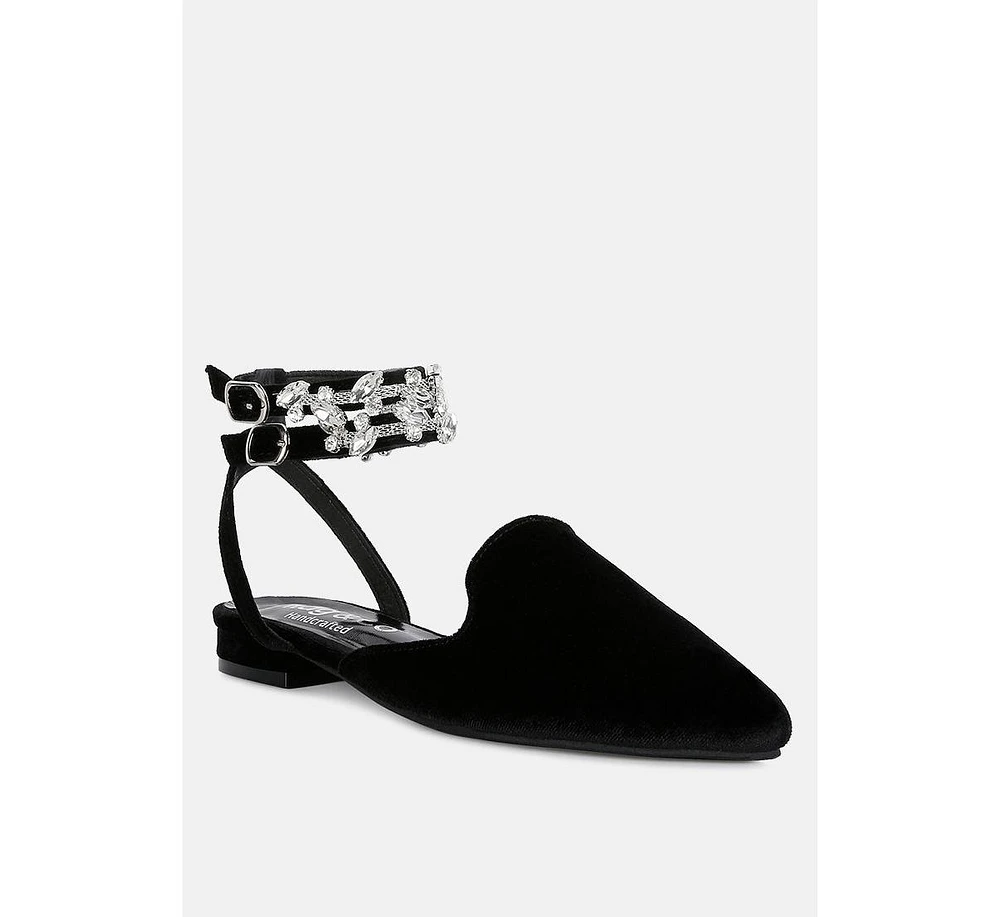 Salome Womens Embellished Ankle Strap Velvet Mules