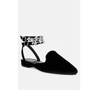 Salome Womens Embellished Ankle Strap Velvet Mules