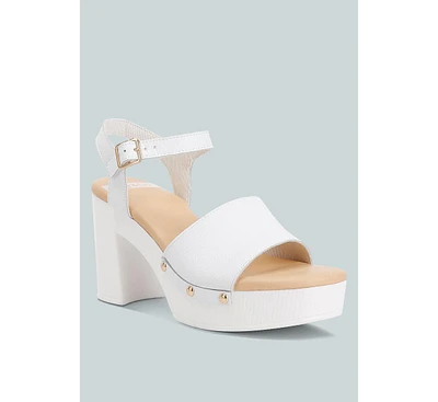 Rag & Co Sawor Leather High Block Sandals White