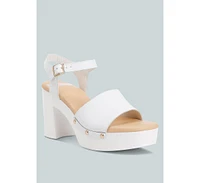 Rag & Co Sawor Leather High Block Sandals In White