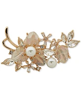 Anne Klein Gold-Tone Cubic Zirconia & Mother-of-Pearl Flower Pin