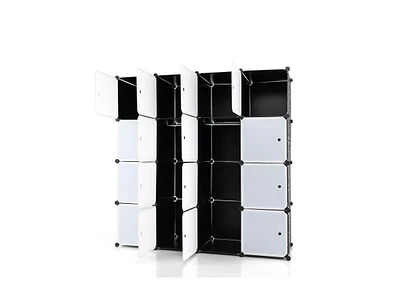 Slickblue 16-Cube Storage Organizer with 16 Doors and 2 Hanging Rods