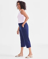 Charter Club Women's 100% Linen Solid Cropped Pull-On Pants, Created for Macy's