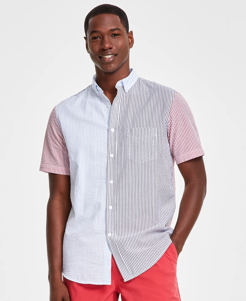 Club Room Men's Regular-Fit Colorblocked Button-Down Seersucker Shirt, Created for Macy's