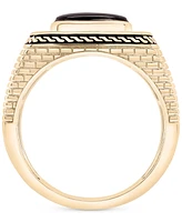 Men's Onyx & Diamond (1/5 ct. t.w.) Brick Texture Ring in 14k Gold-Plated Sterling Silver