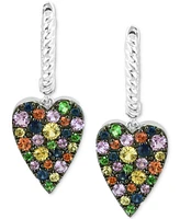 Effy Multi-Sapphire (1-3/8 ct. t.w.) & Tsavorite (1/8 ct. t.w.) Heart Dangle Hoop Earrings in Sterling Silver