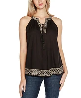 Belldini Women's Lurex Embroidered Keyhole Tank