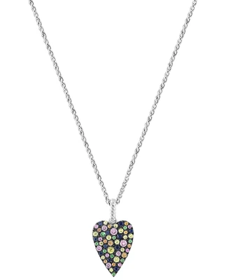 Effy Multi-Sapphire (1-1/3 ct. t.w.) & Tsavorite (1/10 ct. t.w.) Heart Cluster 18" Pendant Necklace in Sterling Silver