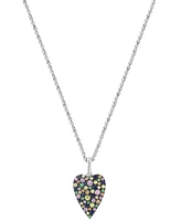 Effy Multi-Sapphire (1-1/3 ct. t.w.) & Tsavorite (1/10 ct. t.w.) Heart Cluster 18" Pendant Necklace in Sterling Silver