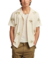 Lucky Brand Palm Tree Embroidered Short Sleeve Camp Collar Shirt