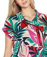 Belldini Women's Printed Collared Button-Front Floral Top