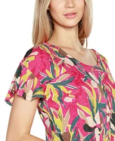 Belldini Women's Tie-Hem Flutter-Sleeve Printed Top