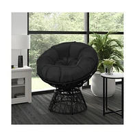 Papasan Style Woven Wicker Swivel Patio Chair With Removable All-Weather Cushion