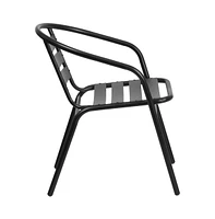Patio Table & Chairs Set With Rectangular Metal Table With Tempered Glass Top And Stacking Chairs