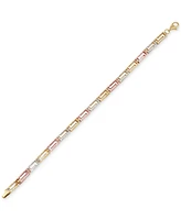 Greek Key Polished & Textured Reversible Link Bracelet in 10k Tricolor Gold