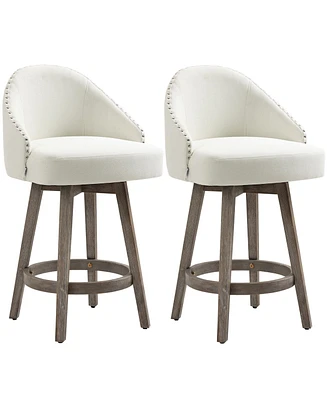 Homcom Fabric Bar stools Set of 2 Stools for Kitchen Counter with Nailhead Trim, White