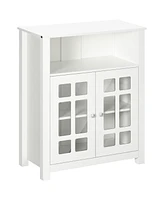 Homcom Kitchen Cabinet, Storage Cabinet, Sideboard Buffet Cabinet with Double Glass Doors for Kitchen, Dining Room, Living Room, White