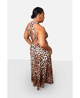 Rebdolls Plus Size Yasmeen Leopard Open Back Maxi Slip Dress