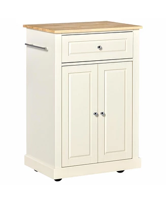 Homcom Rolling Kitchen Island Cart, Portable Serving Trolley Table with Drawer, Adjustable Shelf and 2 Towel Racks