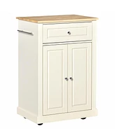 Homcom Rolling Kitchen Island Cart, Portable Serving Trolley Table with Drawer, Adjustable Shelf and 2 Towel Racks