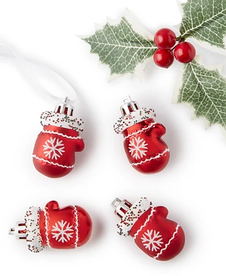 Holiday Lane Mini Red and White Shatterproof Mitten Ornaments, Set of 4, Created for Macy's