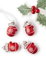 Holiday Lane Mini Red and White Shatterproof Mitten Ornaments, Set of 4, Created for Macy's