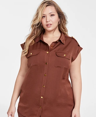 I.n.c. International Concepts Plus Button-Down Utility Blouse, Created for Macy's