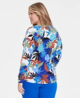 I.n.c. International Concepts Plus Size Floral-Print Zip-Pocket Blouse, Created for Macy's