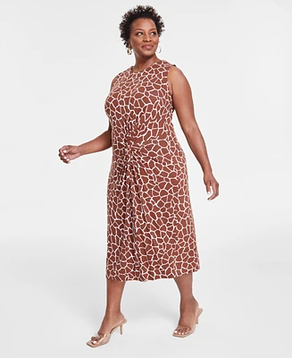 I.n.c. International Concepts Plus Animal-Print Twist-Front Knit Dress, Created for Macy's