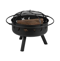 Ayala Piece Outdoor Leisure Set With Of Poly Resin Adirondack Chairs And Star Moon Iron Fire Pit