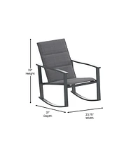 Brevyn 3 Piece Outdoor Bistro Set With Flex Comfort Rocking Chairs And Steel Framed Glass Top Table