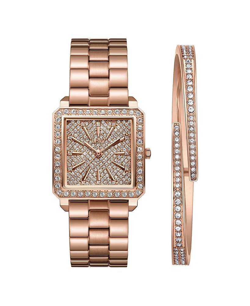 Jbw Women's Cristal Quartz 18K Rose Gold-Plated Stainless Steel Watch Set, 28mm