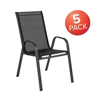 5 Pack. Outdoor Stack Chair With Flex Comfort Material And Metal Frame