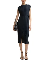 Boss by Hugo Women's High-Shine Plisse Belted Sleeveless Dress
