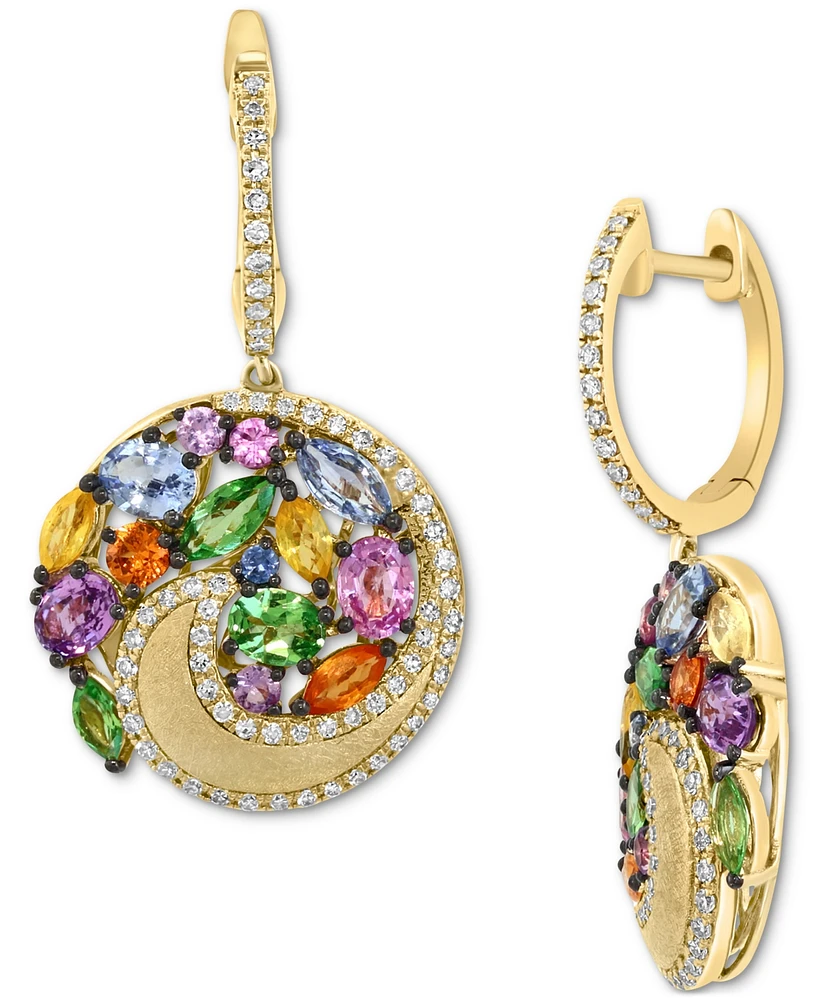 Effy Multi-Gemstone (3-1/6 ct. t.w.) & Diamond (3/8 ct. t.w.) Swirling Circle Dangle Hoop Drop Earrings in 14k Gold